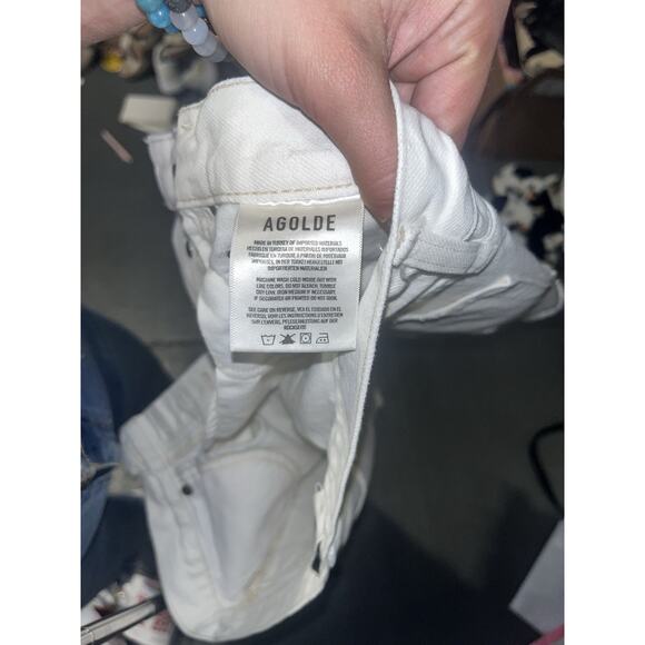 Agolde Shorts Womens 25 White Parker Long High Rise Fly Button Frayed - Picture 6 of 6